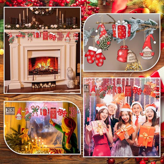 24-delige Rode Houten Kerstdecoratieset – Klassieke Kersthangers voor een Warme en Sfeervolle Kerst