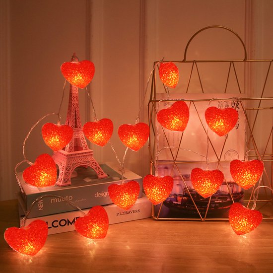 Merkloos LED Hartvormige Lichtslinger - 1,5m, 10-LED, Rood