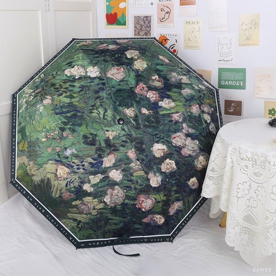 Opvouwbaar bloem paraplu - Zonbescherming Anti-Uv UPF50 + -Windproof- Stevig paraplu met diameter van 97 cm-hemelsblauw