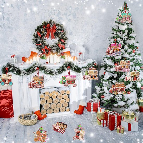 24-delige Set Houten Kersthangers – Snoeptrein Decoraties voor Kerstboom-Unieke Hangdecoratie voor Kerstboom en Cadeaus