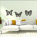 Metalen vlinder wanddecoratie 3-pack zwart 3D binnen/buiten