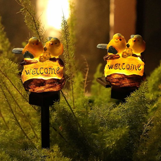 Solar tuinlamp welkomstlamp met vogels, geel 39 cm