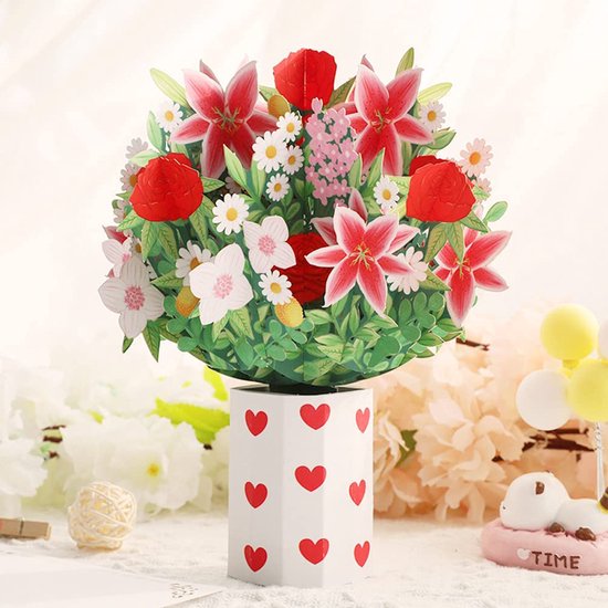 Betoverende 3D Pop-up Bloemenkaart - Een Magische Bloemenpracht-Compleet met Boodschapskaartje