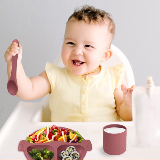 8 delig Complete Baby Eetserviesset voor Baby's van 3 Maanden en Ouder-bordeaux rood