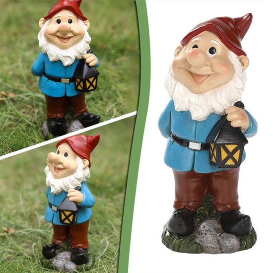 Betoverend Tuinkabouterbeeld Met Sierlijke Lantaarn- Prachtige Tuindecoratie-9*8*20cm