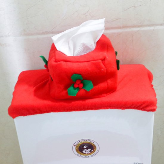 4-delige Kerstdecoratieset voor het Toilet-Toiletdecoratie met Kerstman-thema-Vrolijke Kerstsfeer met Santa-design-rood