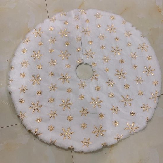 TDR - Duurzame Pailletten Geborduurde Kerstboom Rok - 122cm - Wit sneeuw en goud accenten