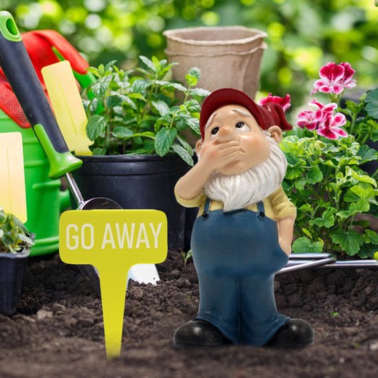 UniKorf.nl Tuinkabouter met 'GO AWAY' Bordje - Hars