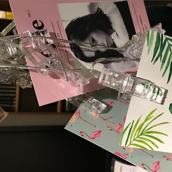 Fotoclip lichtsnoer 3m, 20 warm wit lampjes (batterij)