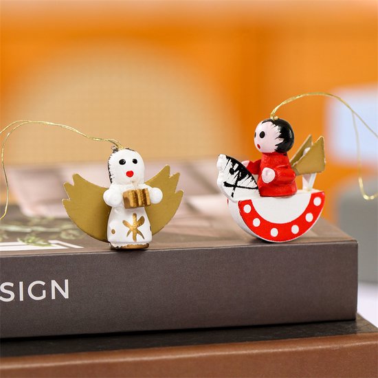 16 stuks Betoverende Houten Kersthangers – 2 Sets in Cadeaubox – Treinen & Speelse Figuren voor een Nostalgische Kerstsfeer