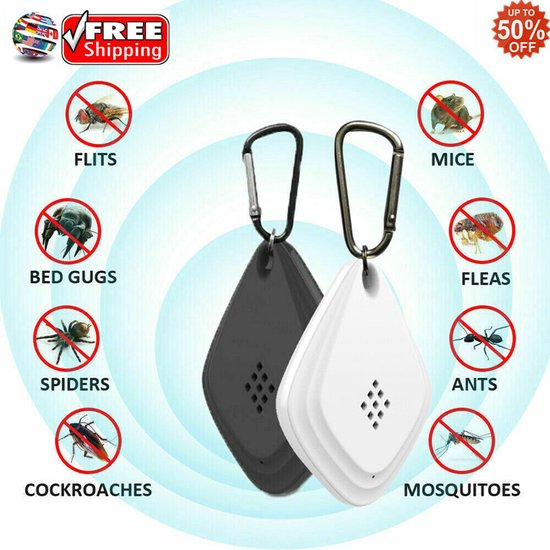 2 Stuks Draagbare Ultrasone ongedierteverjager- Insecten Bestrijden -werkt op USB-zwart