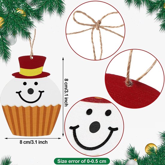2 set van 12-delige Houten Kersthangers – Snoeptrein & Snoephuisjes in Kleurrijk Design-Unieke Hangdecoratie voor Kerstboom en Cadeaus