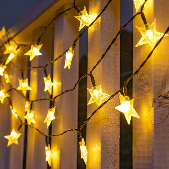 Tuinverlichting met sterren slinger Op Zonneenergie-12meter lang 100 LED lichtjes- 8 knipperende modi-warm wit licht