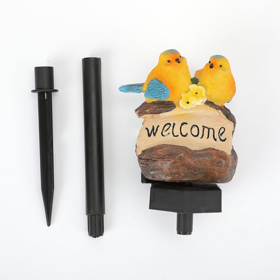 Solar tuinlamp welkomstlamp met vogels, geel 39 cm