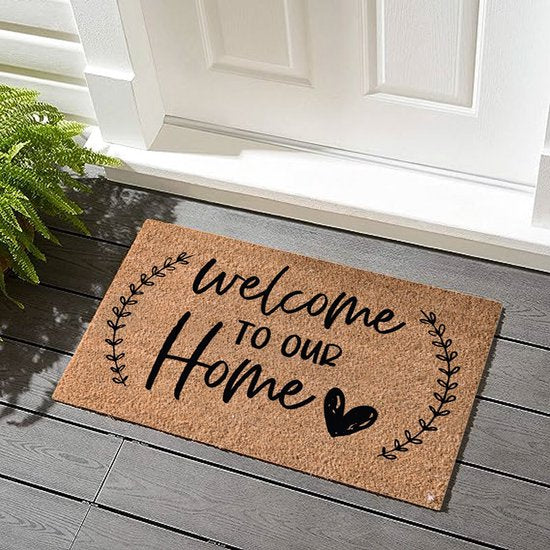 Luxe Welkom Deurmat – "Welcome to Our Home" – Slijtvaste Antislip Schoonloopmat – Duurzaam en Stijlvol Polyester Ontwerp-48x81 cm