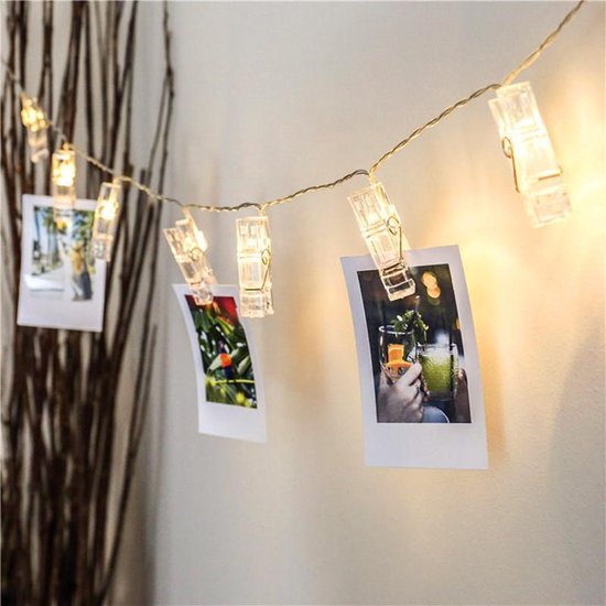 Fotoclip lichtsnoer 3m, 20 warm wit lampjes (batterij)