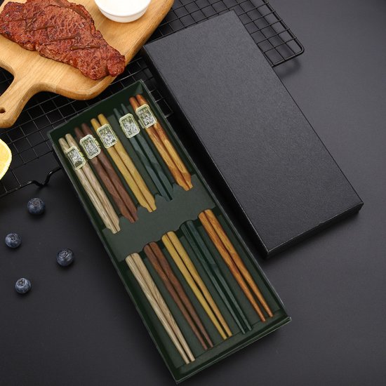 5 paar Premium Handgemaakte Houten Eetstokjes - Milieuvriendelijk-Diverse Kleuren