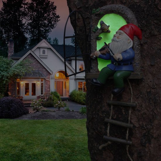 Kabouter met Viool - Duurzame Tuin Hanger met Nachtglow