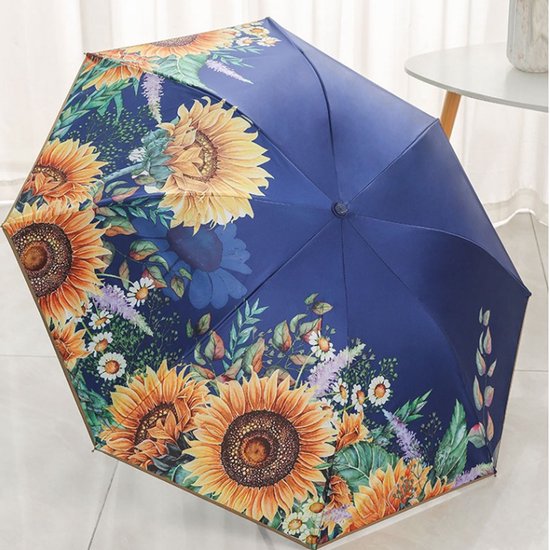 TDR-Opvouwbaar bloem paraplu - Zonbescherming Anti-Uv UPF50 + -Windproof- Stevig paraplu met diameter van 97 cmmarineblauw