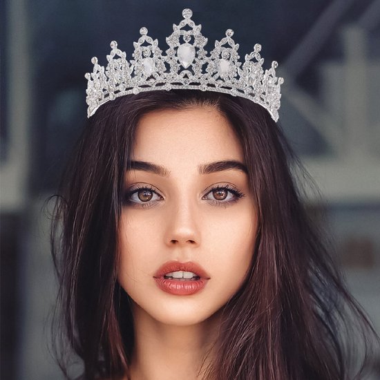 Elegante Zilver-Witte Kroon met Waterdiamanten voor Feesten