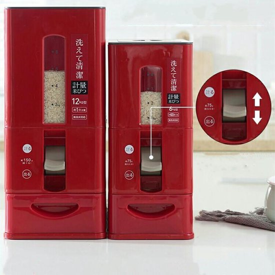 TDR-Japans Rijst/Granen Container/Dispenser/ Opbergdoos - 12KG inhoud - rood