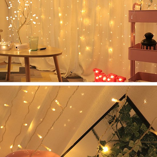 LED Lichtgordijn Sfeerverlichting - Kerstverlichting - USB - Incl. Afstandsbediening - 3X3 Meter - Warm Wit - Sfeerverlichting voor Binnen en Buiten - 300 LEDs