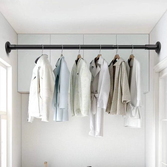 Uittrekbare Kledingkast Hanger- Garderobestang-douchegordijnstang-Verstelbaar van 90 tot 160 CM- draagvermogen 120 KG - zwart