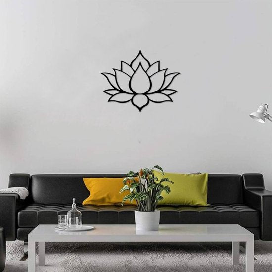 Metalen Lotus wandbord-woonkamer wanddecoratie-Elegant en stijlvol 28*24cm-zwart