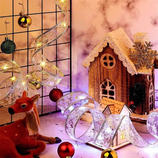 LED Kerstboom Licht Lint- 5 Meter 50 LED Lichtjes-werkt op batterij-kerstdecoratie-Wit Licht-zilver