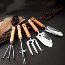 5-delige tuingereedschapset RVS met houten handvatten