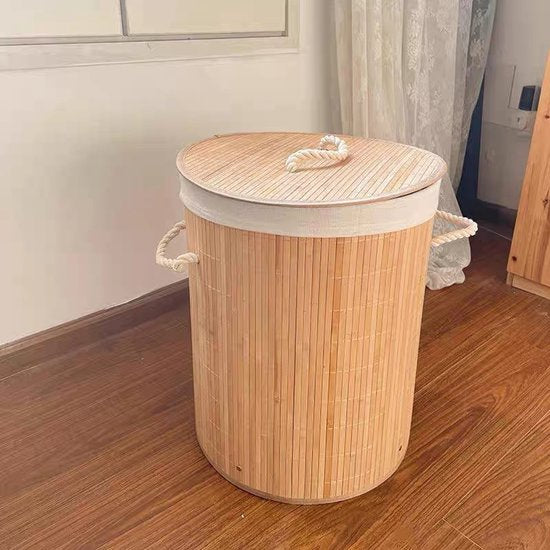 Pepco Bamboe Wasmand met Deksel – 40 Liter – Ronde Wasgoedmand met Uitneembare Waszak en Handgrepen – 34 x 45 cm – Naturel