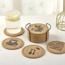 12 Kurken Onderzetters met Houder - Katten, Rozen, Koffieprints