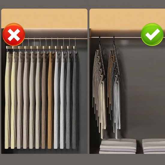 Ruimtebesparende Kledinghanger - Kledinghangers - Kapstok - Broekhanger - Antislip - Zwart - 6 Haken
