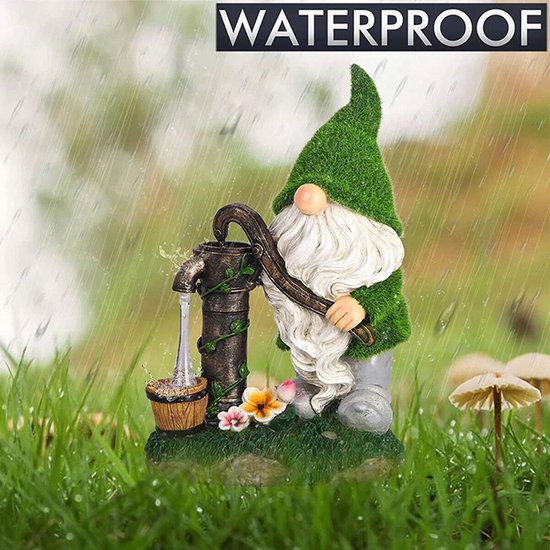 Betoverende Solar Kabouter met Waterpomp - Weerbestendige Tuinverlichting - Sfeervolle Decoratie voor Tuin en Balkon-18x12x30cm