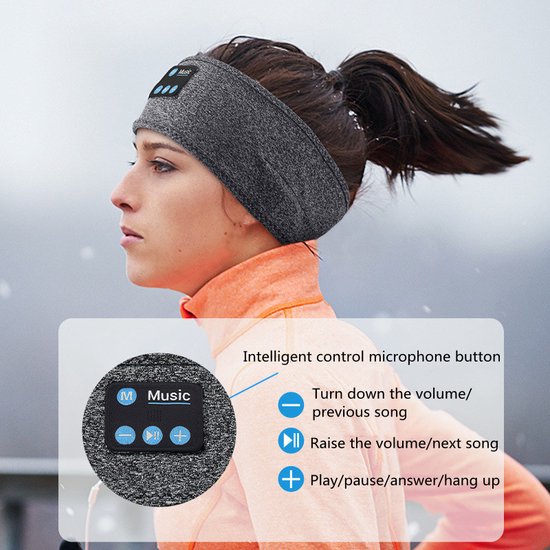 Merkloos Bluetooth 2-in-1 Hoofdband & Slaapmasker Grijs