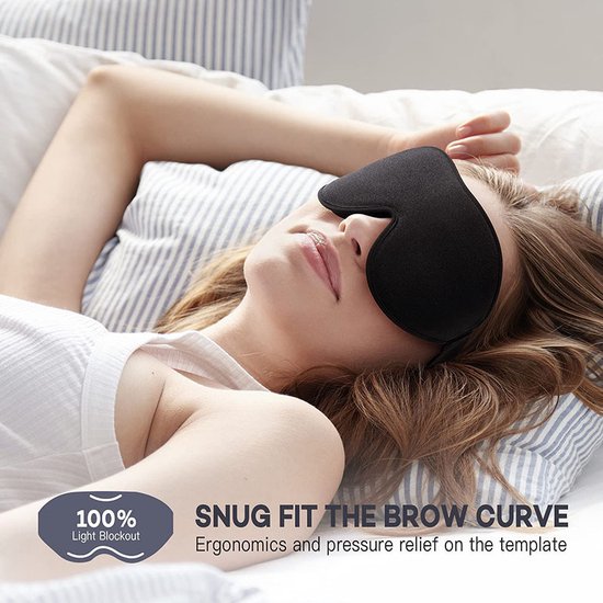 3D Verduisterend Slaapmasker - Comfortabel Oogmasker voor Mannen en Vrouwen - Diepe en Ongestoorde Nachtrust - 22.5x10x1.5cm - Zwart