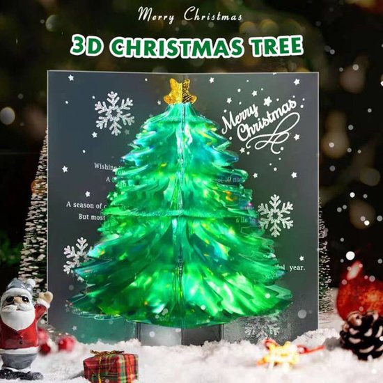 2x 3D Kerstboom Pop-up Kaart - Magische Groet Groen