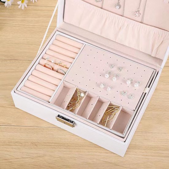 Sieradendoos wit met meerdere vakken en vergrendeling