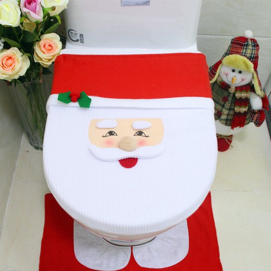 4-delige Kerstdecoratieset voor het Toilet-Toiletdecoratie met Kerstman-thema-Vrolijke Kerstsfeer met Santa-design-rood
