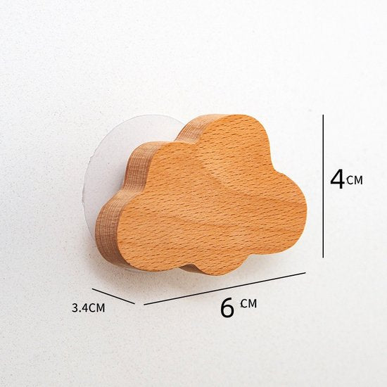 3 stuks Beukenhouten Kapstokhaken – Ster, Maan & Wolk – afbeelding 4