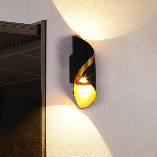 Xtraworks - Moderne Wandlamp - Voor binnen of buiten - waterdicht - LED - Zwart en goudkleurig