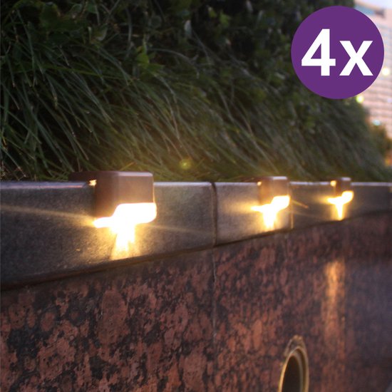 4 Stuks Tuinverlichting op zonne-energie - LED Buitenverlichting -IP65 waterdicht-nachtverlichting voor tuinhek en trap- zwart - warm licht (4 stuks in een doos)