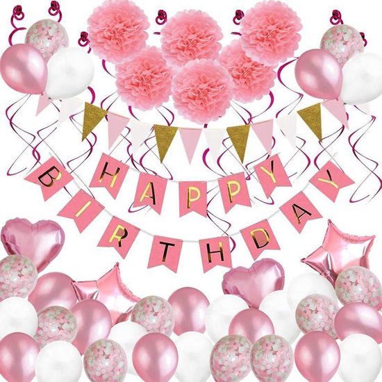 Merkloos 56-delig Verjaardagset Roze Feestdecoratie