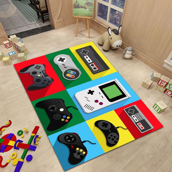 Merkloos Gaming Tapijt 100x150cm - Console, blauw/geel/rood