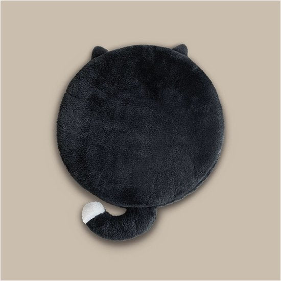 Rond Kussen Kat – 40×40 cm – Zwart Pluche Kussentje