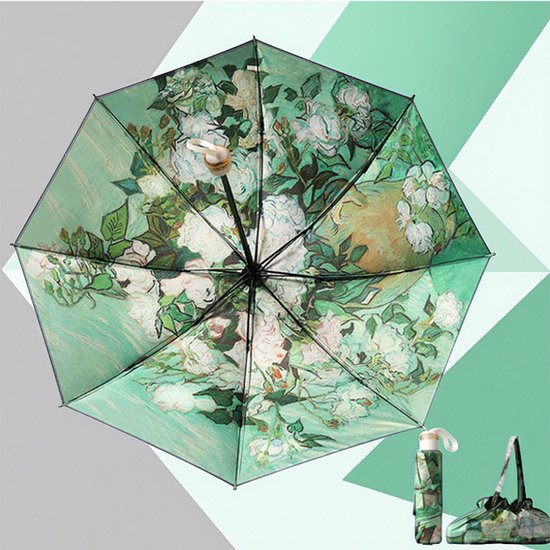 Opvouwbaar bloem paraplu - Zonbescherming Anti-Uv UPF50 + -Windproof- Stevig paraplu met diameter van 97 cm