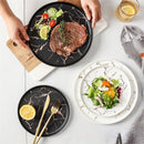 2-delige Luxe Marmeren Bordenset -Stijlvol Serveerbord voor Diner en Lunch- Modern & Stijlvol Ontwerp-Mat Zwart (Ø25,2 cm & Ø20 cm)