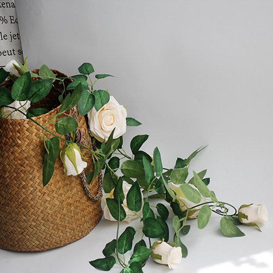 2 Stuks Klimop Slinger met grote rozen kunstbloem -2 meter lang-decoratieve slinger-Bloemenkrans-champagne