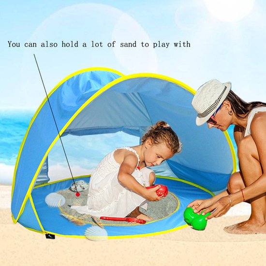 Baby strandtent met zwembad - UV 50+ bescherming - polyester - blauw