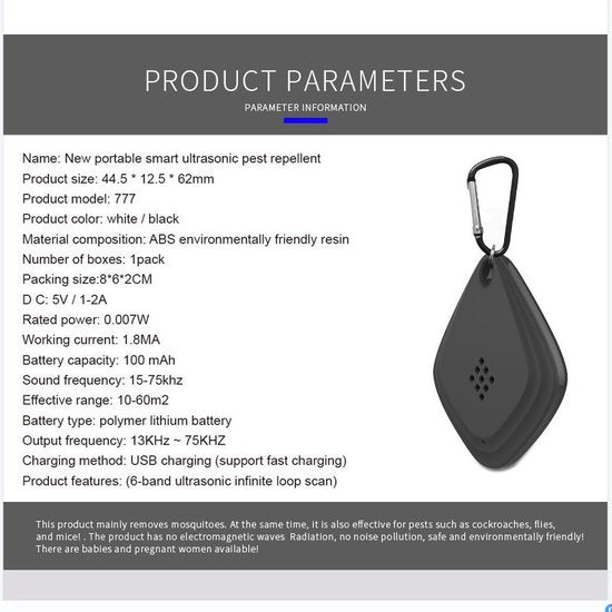 2 Stuks Draagbare Ultrasone ongedierteverjager- Insecten Bestrijden -werkt op USB-zwart